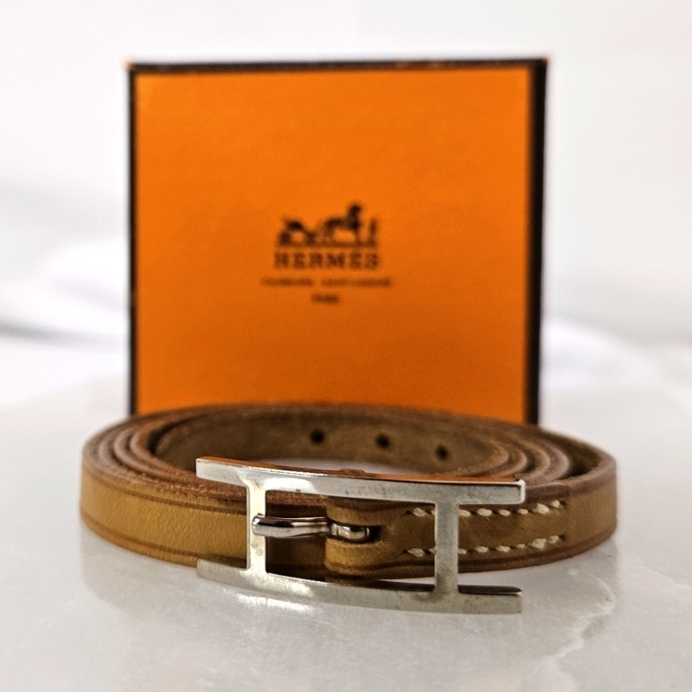 Hermes Calfskin Leather Palladium Hapi 3 Wrap Bracelet - Picture 3 of 11